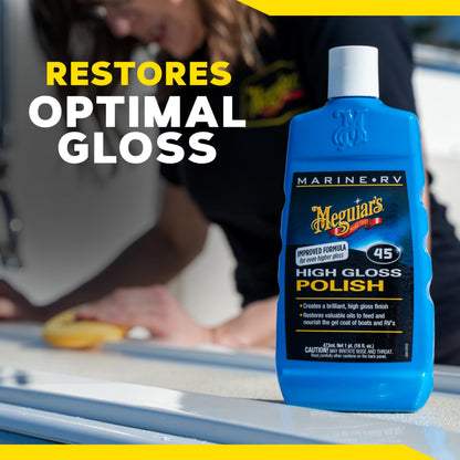 Meguiar's Marine/RV M4516 High Gloss Polish - Professional Grade Boat and RV Polish for a Sleek, High-Shine Finish for Fiberglass & Gel Coat - 16 Oz