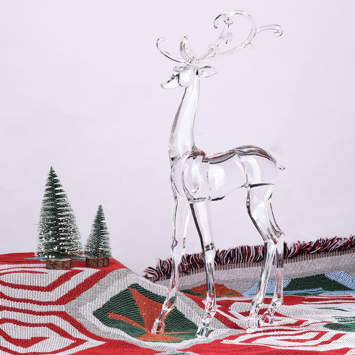 18" Tall Acrylic Christmas Reindeer Figurine - Elegant Clear Large Reindeer Ornaments for Christmas Indoor Decor, Holiday Centerpiece, Living Room, Fireplace, Table Display (Clear Standing Reindeer)