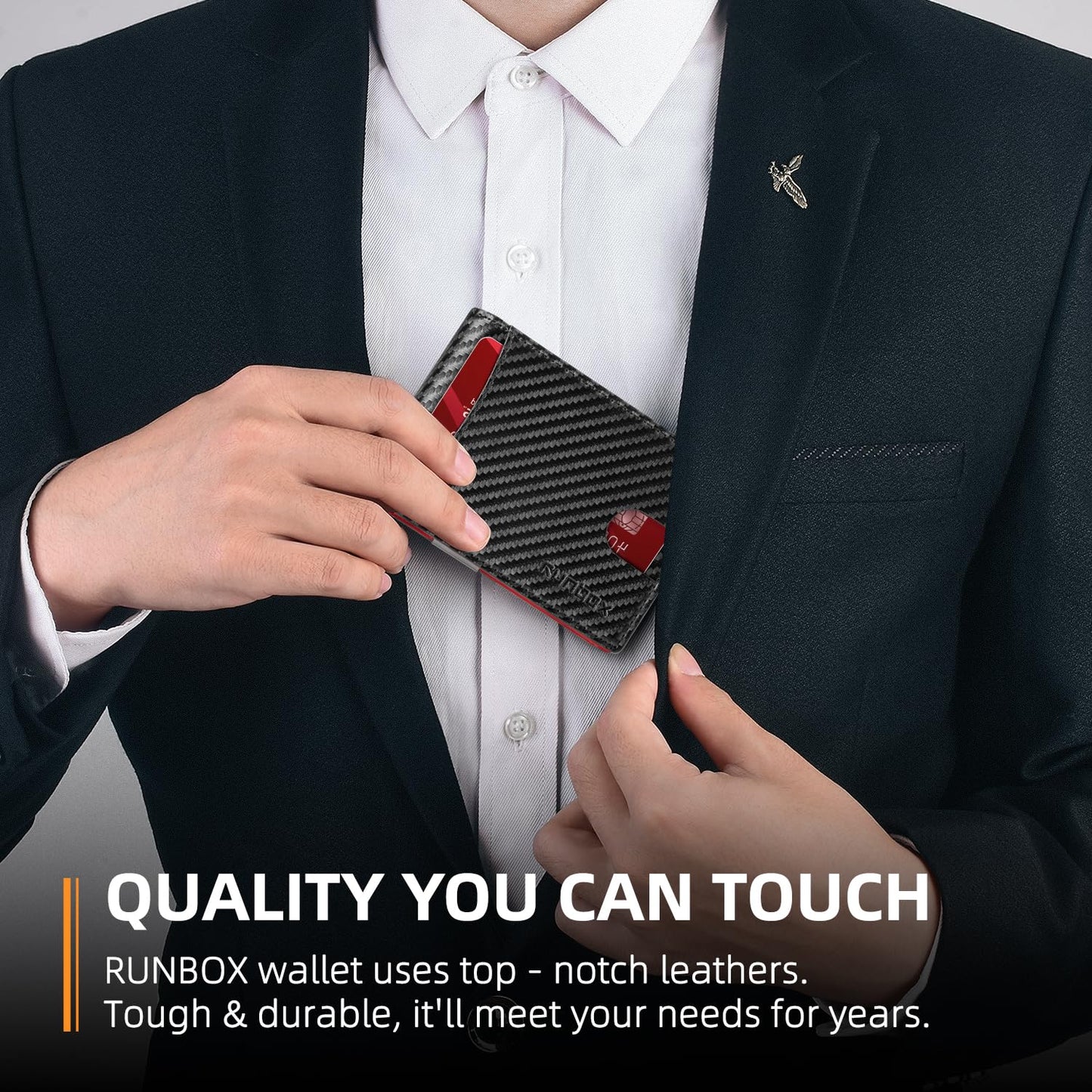 RUNBOX Slim Money Clip Wallets for Men RFID Blocking 11 Card Holder Minimalist Small Leather Bifold Novelty Men's Wallet Front Pocket Gift Box
