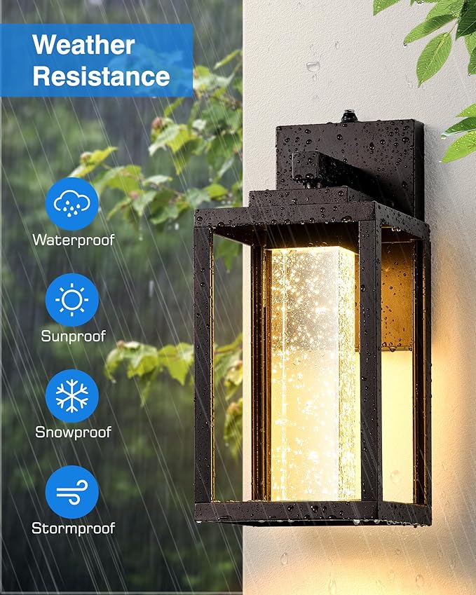 VIANIS Oil Rubbed Bronze Dusk to Dawn Outdoor Light Fixture for House, Farmhouse Exterior Wall Sconce Lantern for Porch, Anti-Rust Outside Garage Lights Wall Mount with Integrated 10W LED Light Source