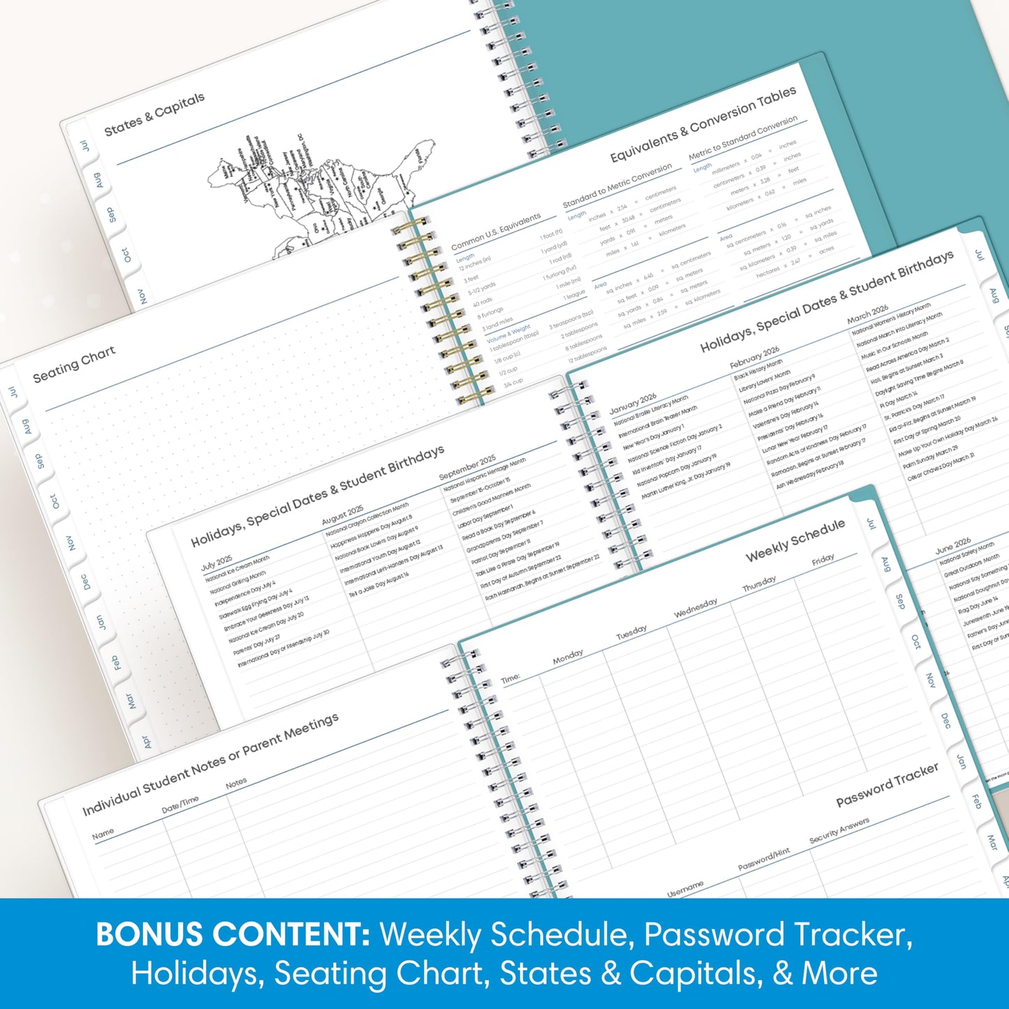 Blue Sky 2026-2027 Weekly and Monthly Academic Year Teacher Lesson Planner Calendar, July 2026 - June 2027, 8.5" x 11", Clear Pocket Cover, Wirebound, Laminated Tabs, Storage Pocket, Dots