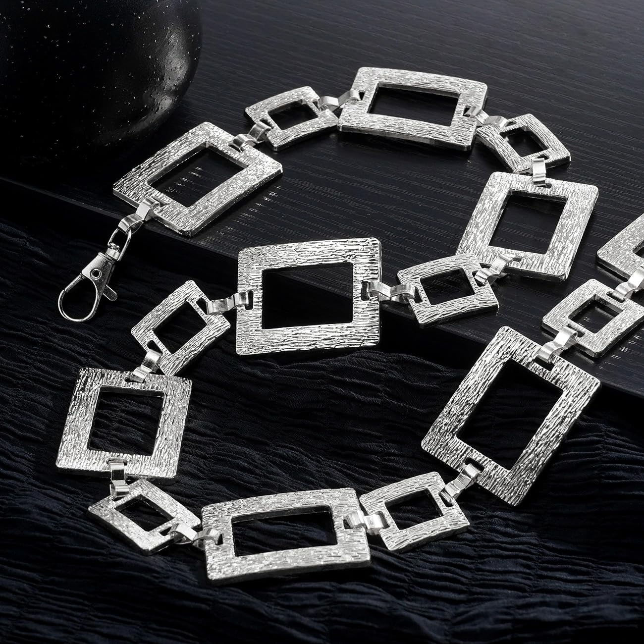 Liutufy Waist Chain for Women Adjustable Boho Metal Belt for Dresses (Square Silver-L)