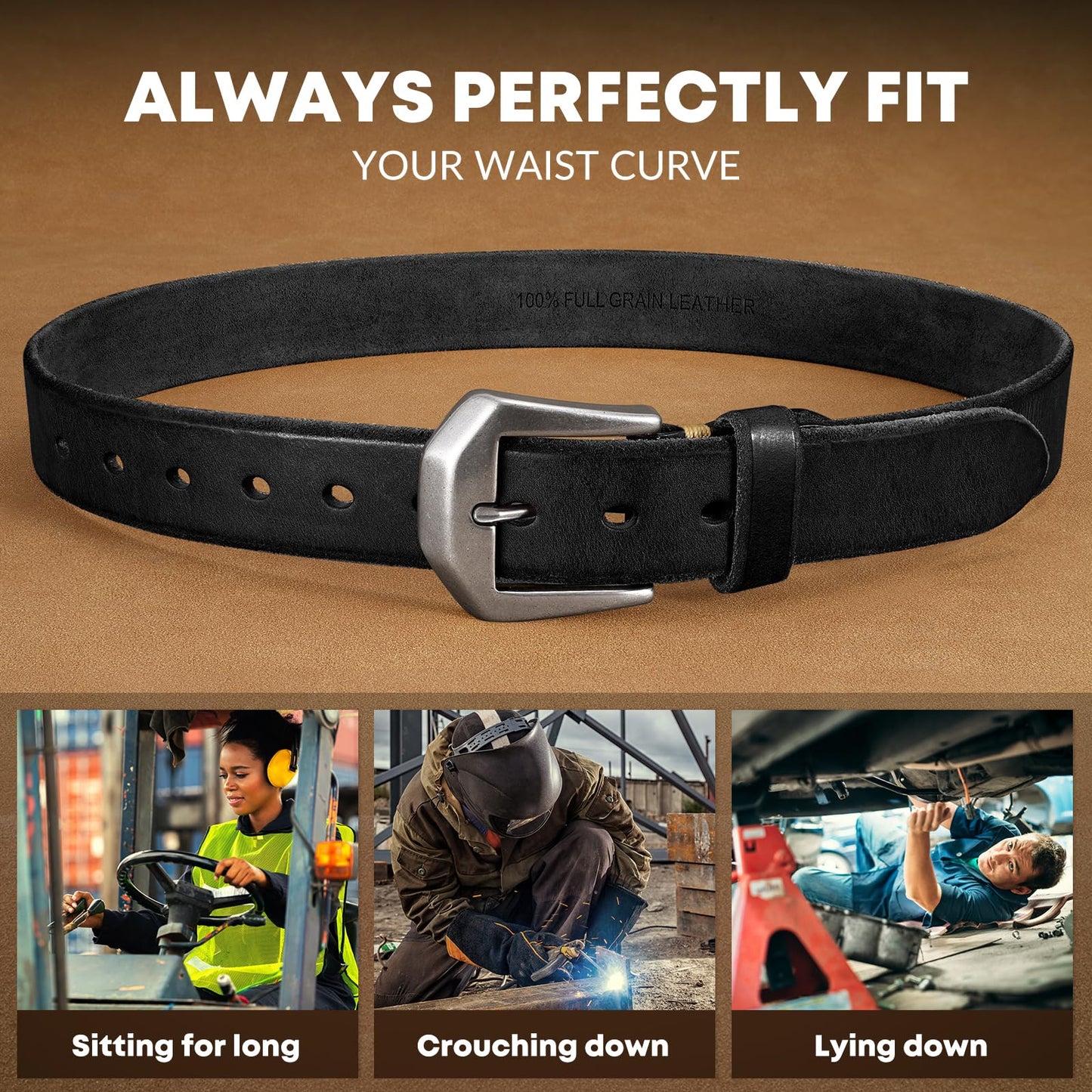 OZNDAS Genuine Black Leather Belt for Men Women Handmade Heavy-Duty Work Belt Leather Men's Belts | Jeans/Casual/Christmas Gifts