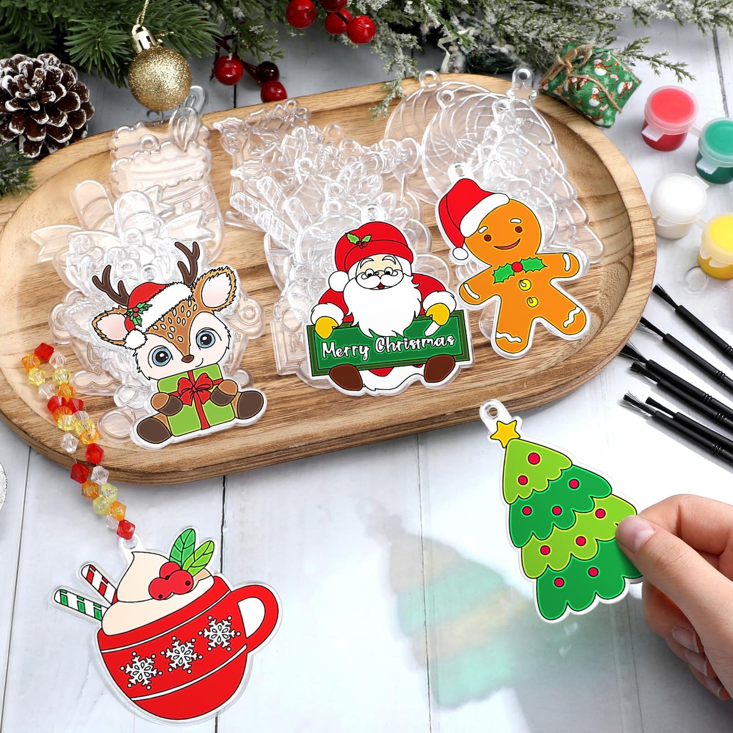 Beeveer 30 Sets Christmas Suncatcher Crafts DIY Window Paint Art Kit Snowman Gingerbread House Creative Xmas Window Ornament for Christmas Holiday Seasonal Home Activities Party Project