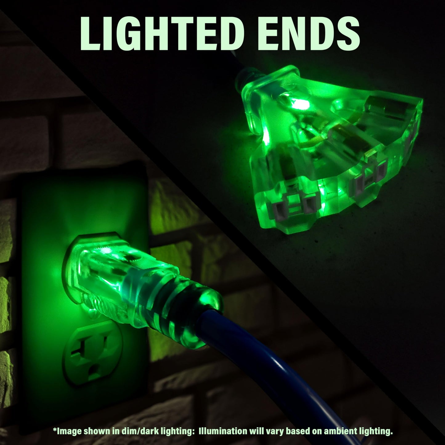 15 ft - 12 Gauge Heavy Duty Extension Cord - Lighted on Both Ends - SJTW Blue - Outdoor Extension_Cord Waterproof 15 ft by Premier Wire - 15 Amp ExtensionCord (15 Foot 12-Awg Power Cord Blue)