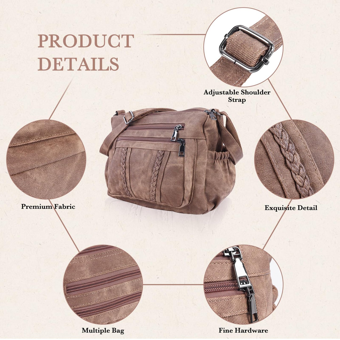 ELDA Crossbody Bags For Women Pocketbooks Soft PU Leather Purses and Handbags Multi Pocket Travel Shoulder Bag Ladies Purse (Retro Brown)