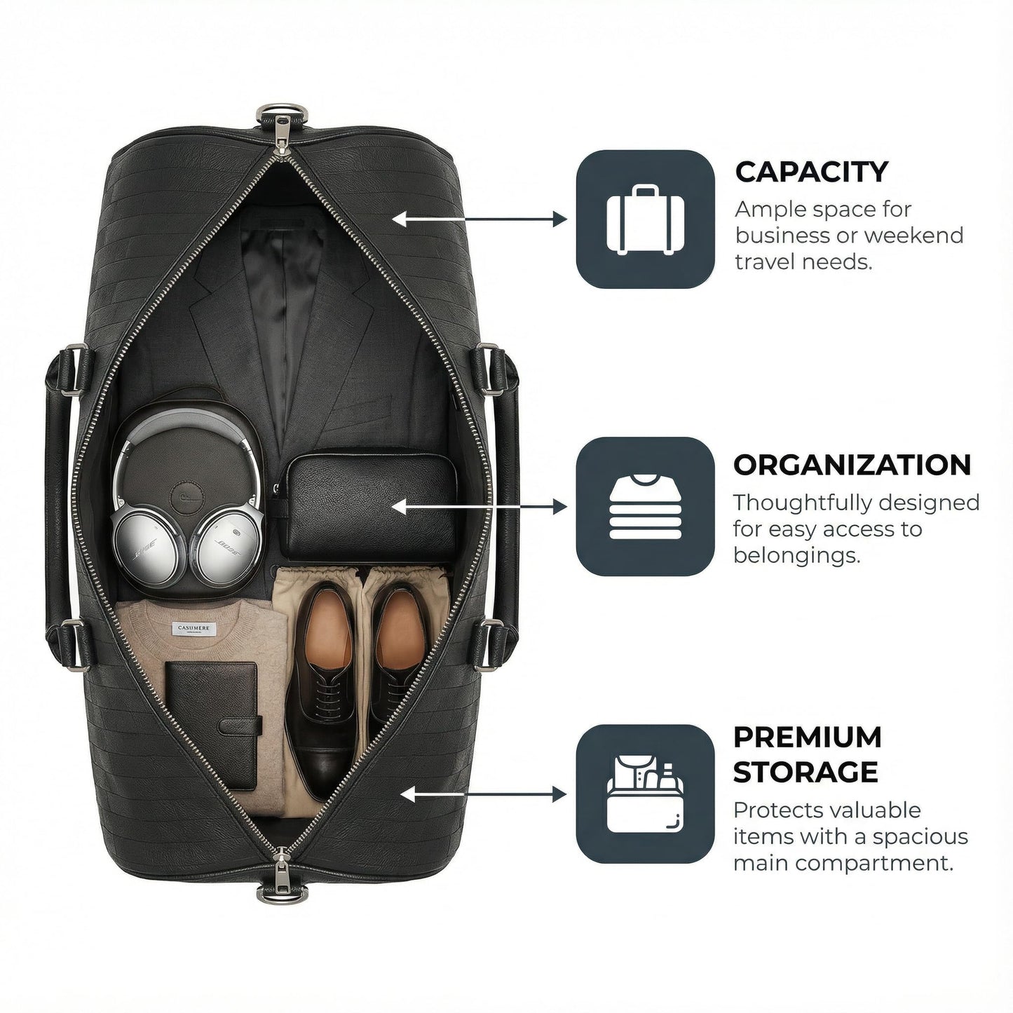 AGVOTK Luxury Black Woven Leather Weekender Duffel Bag Men Women Travel Carry-on, Large Overnight Bag with Handles & Adjustable Shoulder Strap