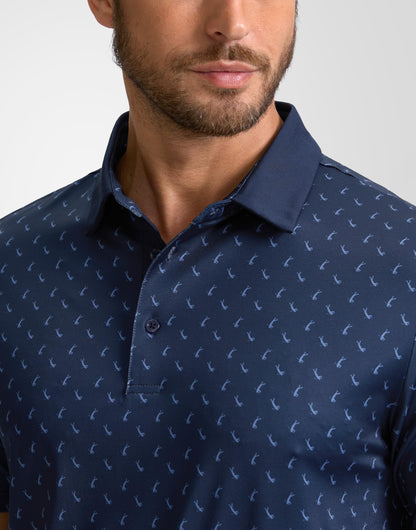 Obla Mens Golf Polo Shirts Short Sleeve Dry Fit Performance Moisture Wicking Casual Print Collared Golf Shirts for Men(Navy Golf Swing_XXXL)
