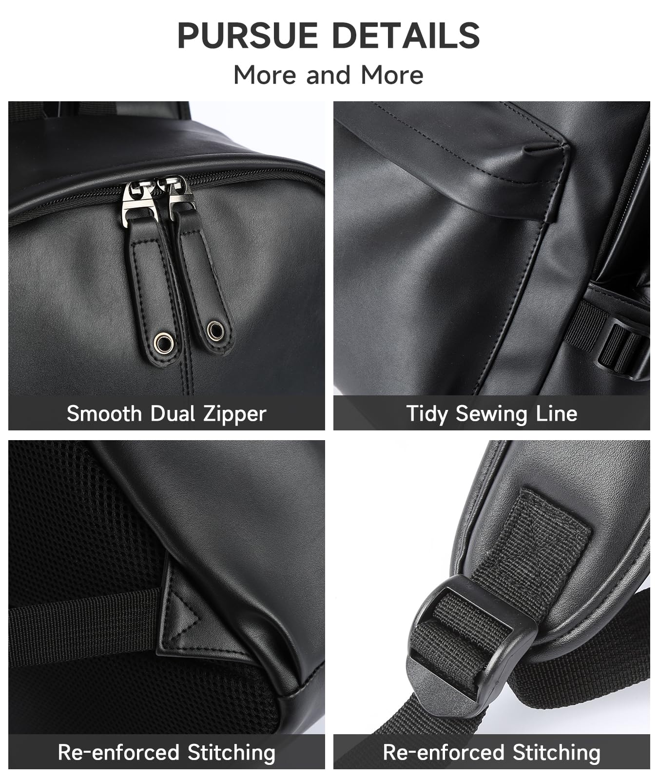 MOYYI Leather Backpack for Men Black Large Backpack Fit 15.6inch Laptop Rucksack Waterproof for business Commute Casual Daypack