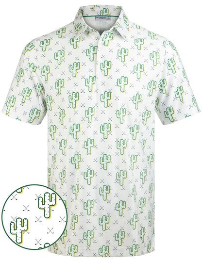 GORENZI Men's Golf Shirts Short Sleeve Moisture Wicking Print Cactus Shirt Men Performance Polo Golf Shirts for Men Dry Fit