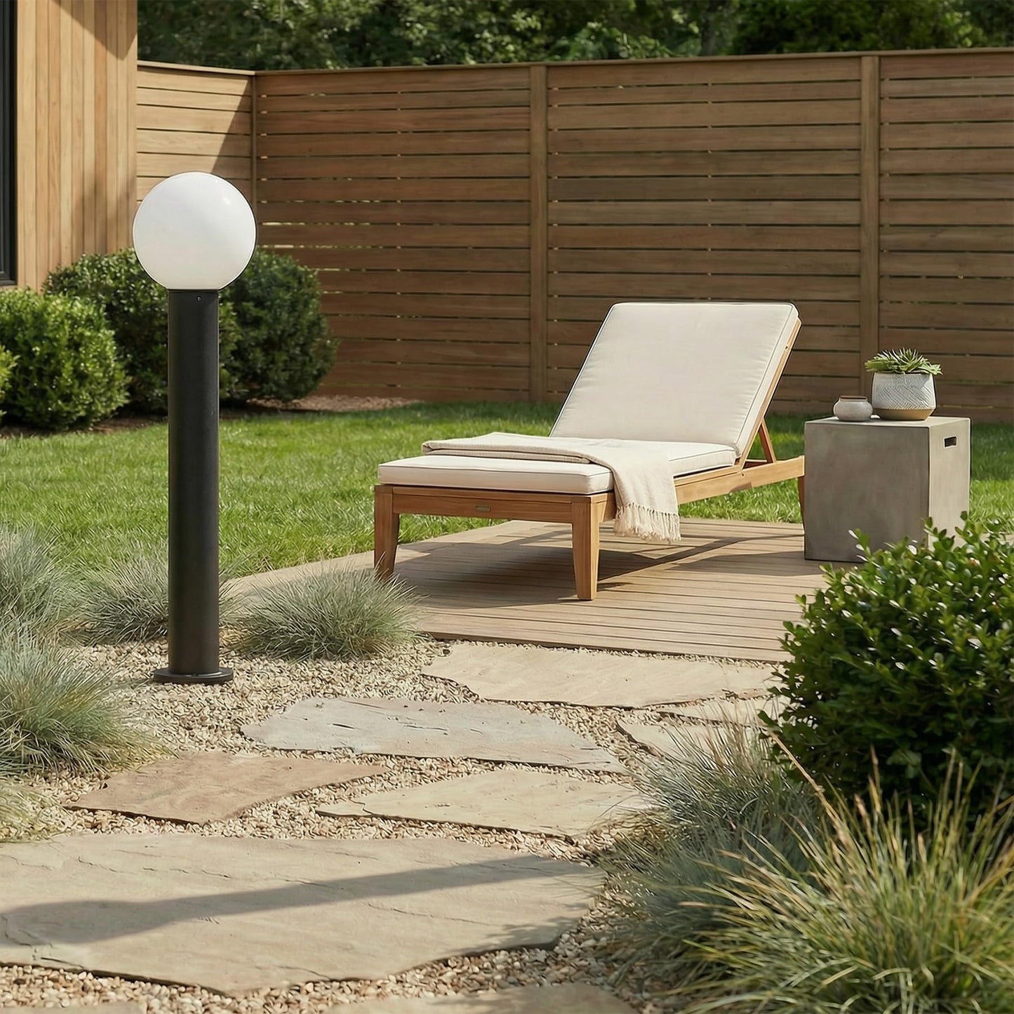 Lucande 35.5" Outdoor Post Light, Modern Outside Bollard Light with Opal Glass Globe, Black Aluminum Pathway Lamp Post Light for Walkway Driveway Patio Garden, Hardwired, E26 Bulb Not Included