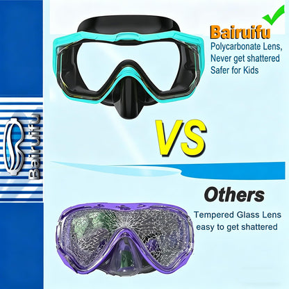 Bairuifu Kids Swim Goggles Snorkel Mask, Latest 3-Window Lens Wide Vision, Crystal Clear, Swimming Goggles Soft Nose Cover