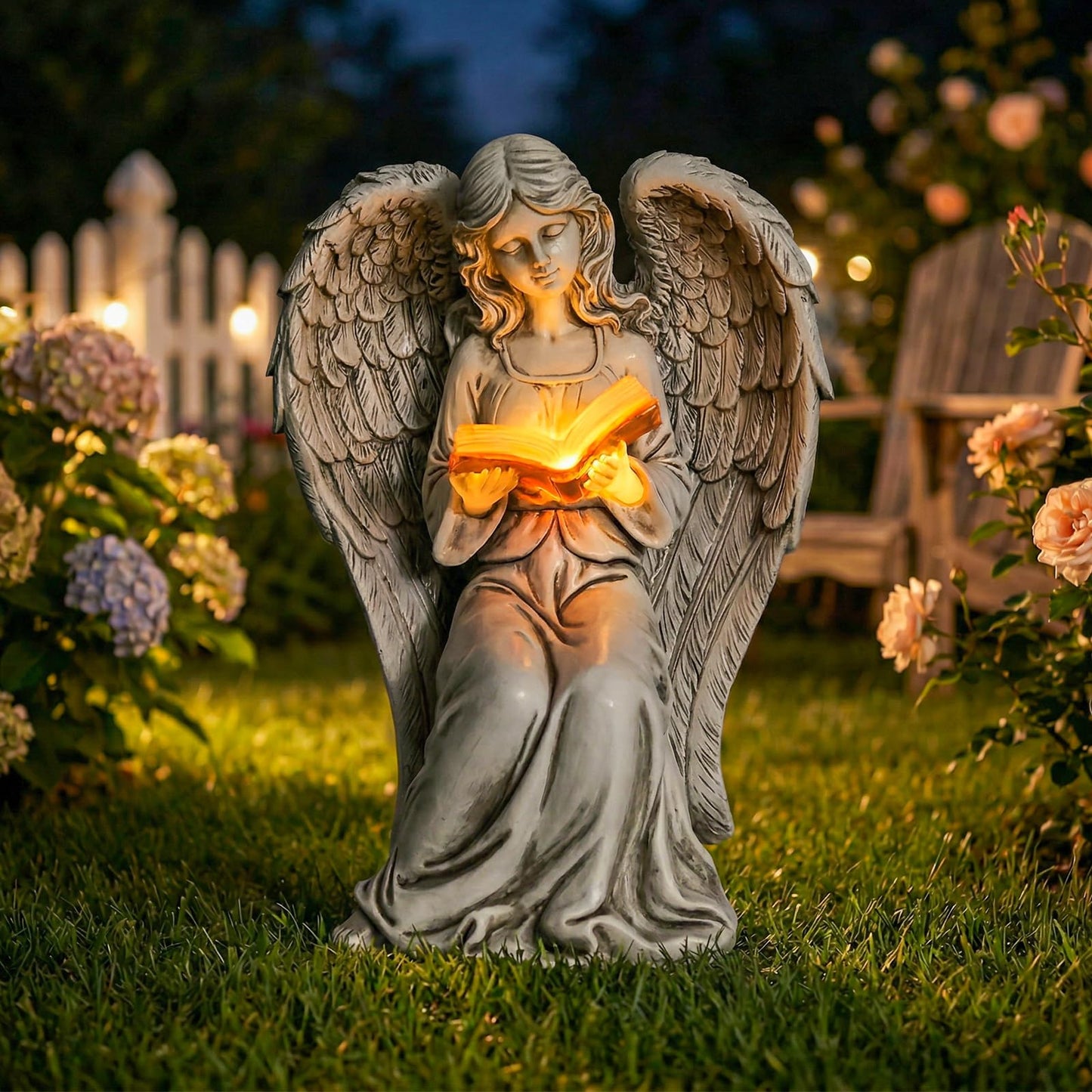 Angel Statue for Garden - 7.88 inches Guardian Solar Garden Statue, Gardening Gifts for Mom Grandma Lawn Ornaments Figurines for Outdoor Decor