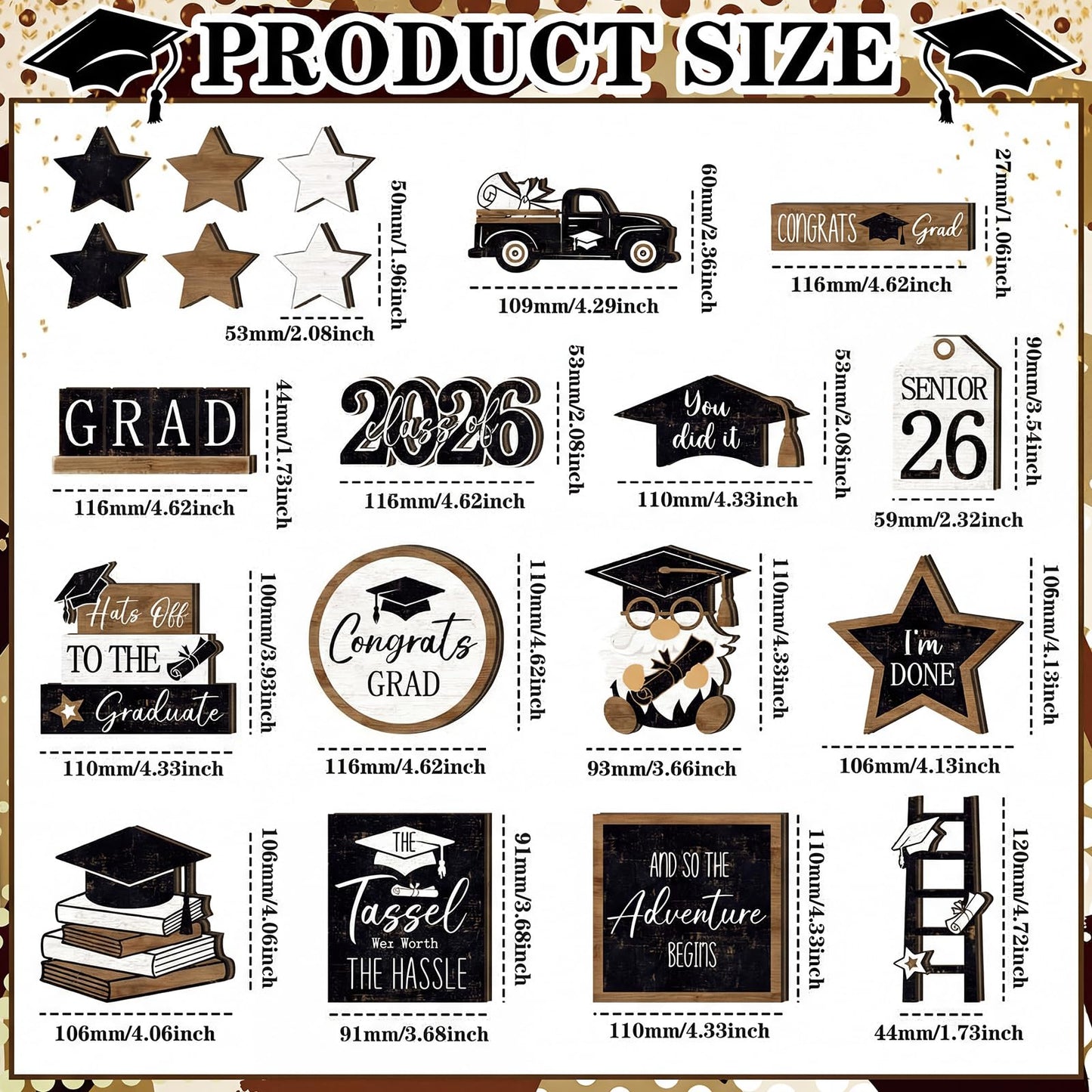 Vercraft 18 Pcs Graduation Tiered Tray Decorations Class of 2026 Tiered Tray Decor Black White Grad Wooden Signs Farmhouse Table Shelf Decoration for Graduation Party Supplies(Grad)