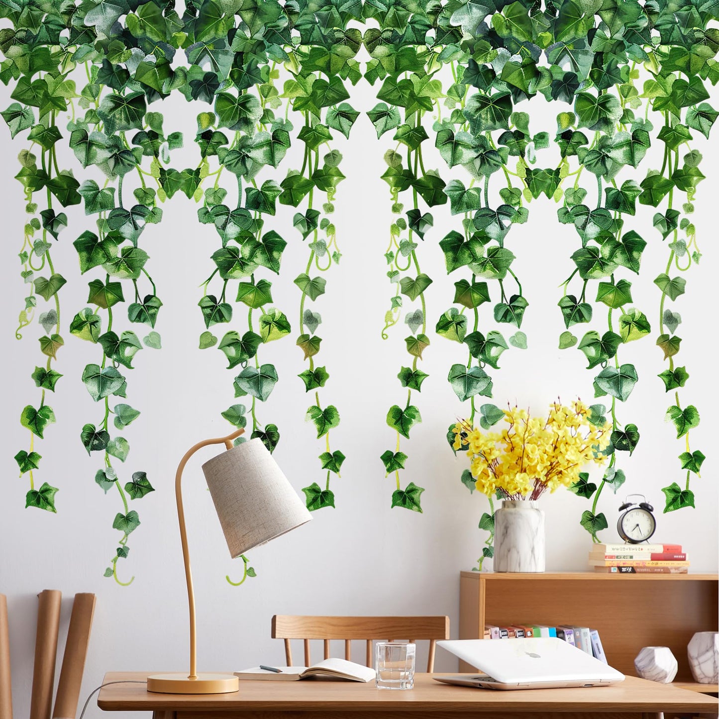 DTLIFEK Green Plants Leaves Wall Decals Hanging Vine Wall Stickers Fresh Green Leaf Wall Art Removable Nature Botanical Vine Branches Leaves Murals for Kids Bedroom TV Background Home Decor 91