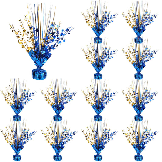 12 Pack Metallic Foil Spray Star Centerpieces for Tables, Blue and Gold Party Decorations for Wedding Birthday Baby Shower Bachelorette Retirement New Years Party Table Decorations
