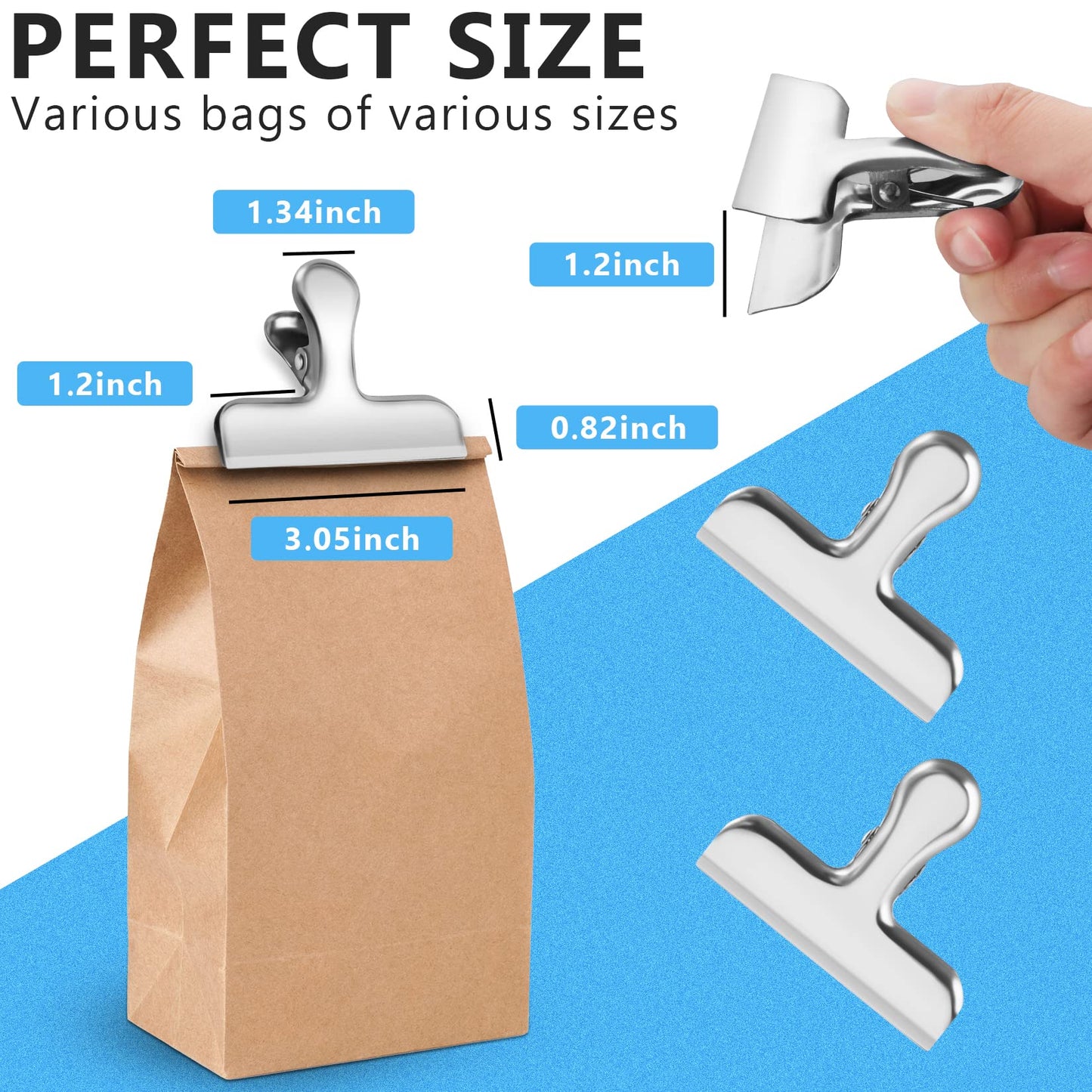 FINDMAG Chip Clips, 20 Pack Metal Bag Clips, Stainless Steel Chip Clip, Heavy Duty Food Clip, Snack Bag Sealing for Office, Kitchen Storage, Home Organization, Food Packages (Silver)
