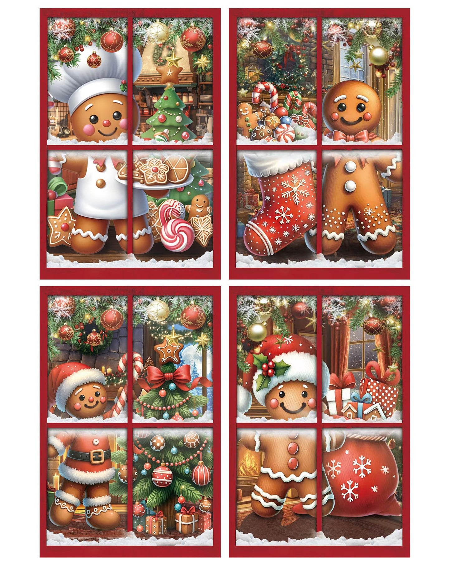 Patelai 4 Pcs Merry Christmas Curtain Cute Christmas Window Silhouette Decoration Snowflake Window Door Cover Holiday Xmas Poster Screen for Indoor Outdoor Party Decor(Gingerbread Man)