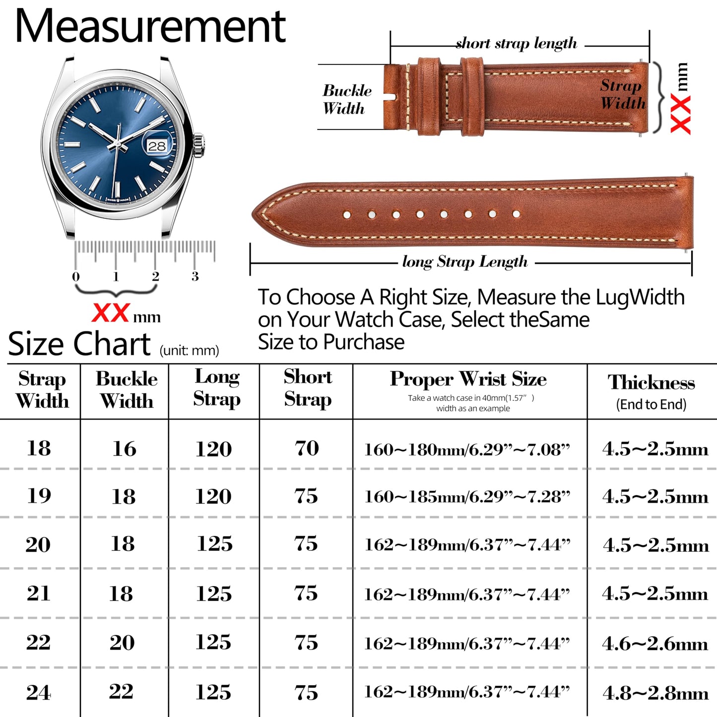 Gomvadr Vintage Genuine Top Grain Leather Watch Strap Quick Release, 18/19/20/21/22/24mm, Silver/Black Buckle, Universal Fit Unisex for Daily Wear (Brown with Black Buckle, 19mm)