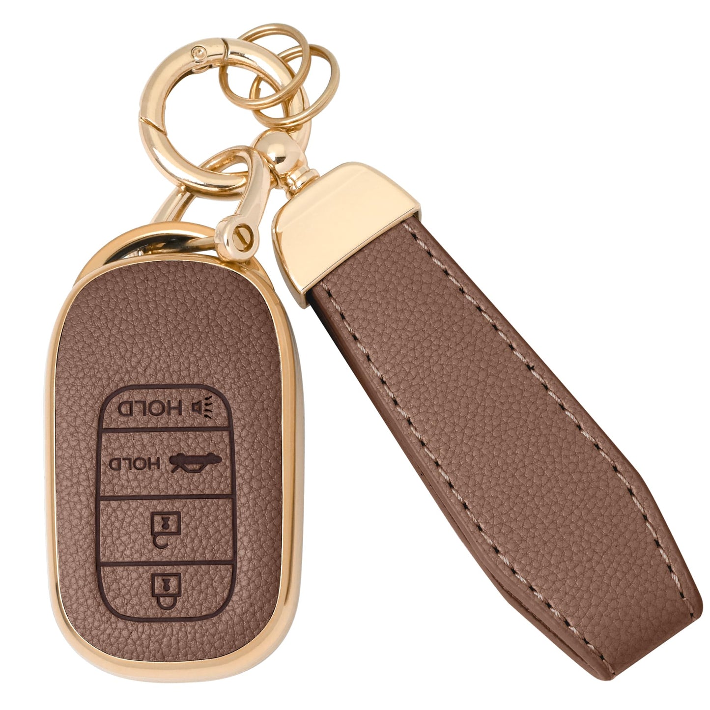GripKeyShell™ for Honda Key Fob Cover, Leather + Soft TPU Car Key Case with Keychain Compatible with 2022-2026 Civic Accord CR-V HR-V Pilot Passport, Full Protection Car Key Accessories
