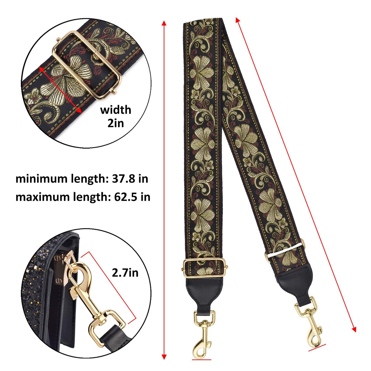 CLOUDMUSIC Handbag Strap Replacement Crossbody Strap Purse Strap For Women Girls(Vintage Glittering Petal)