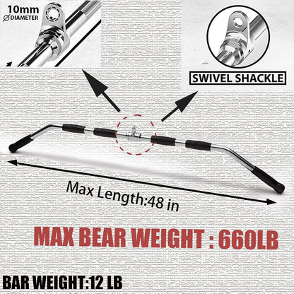 LAT Bar Cable Attachment with Rubber Handgrips, Deluxe Heavy Duty Solid Curl Bar Revolving Hanger Home Gym Cable Attachments (48 in Lat Bar)