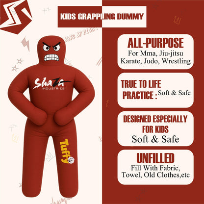 Shaza Toffy Youth Wrestling Dummy, Unfilled Canvas Training Partner, Kids Combat Practice Equipment (Red)