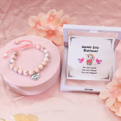 Sereney 6 Year Old Girl Birthday Gift, Adjustable Beaded 6th Bday Bracelets as 6th Birthday Gifts for 6 Year Old Girls, Six Year Old Girl Bday Gifts for Daughter Niece Granddaughter Girls