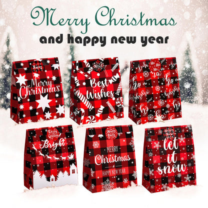 24 Pack Christmas Paper Gift Bag Xmas Goodies Candy Bags with 24 Pieces Christmas Theme Stickers Xmas Treat Tote Bags Party Decorations for Xmas Party Favors Supplies(Bright Style)