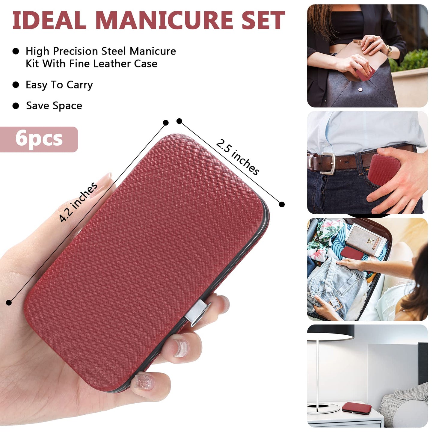 Geosar 12 Sets Manicure Set Nail Clippers Pedicure Kit 8 in 1 Grooming Stainless Steel Kits Nail Care Tools with Travel Case for Employee Coworker Teachers Nurse Gifts(Wine Red)