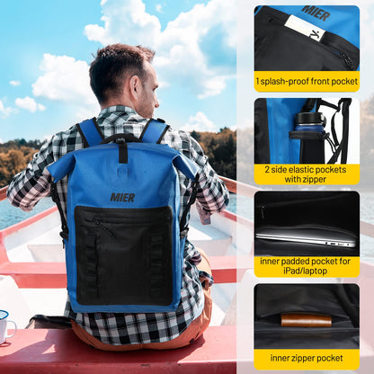 MIER Dry Bag Waterproof Backpack 30L Dry Sack Heavy Duty Roll-Top Closure for Kayaking, Beach, Boating, Swimming, Surfing, Blue