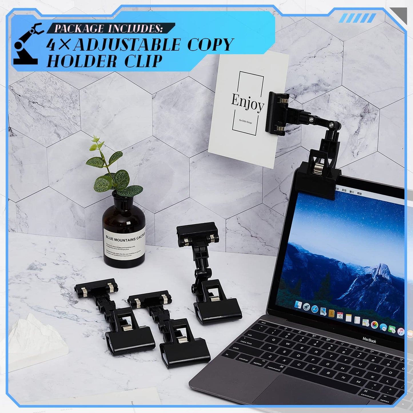 Pack of 4 Flexible Documents Holder Foldable Adjustable Copy Paper Holder Clip for Computer Monitor Handy Artist Supplies Rack Canvas Clamp Double Head Typing Painting Easel Accessory(Black)