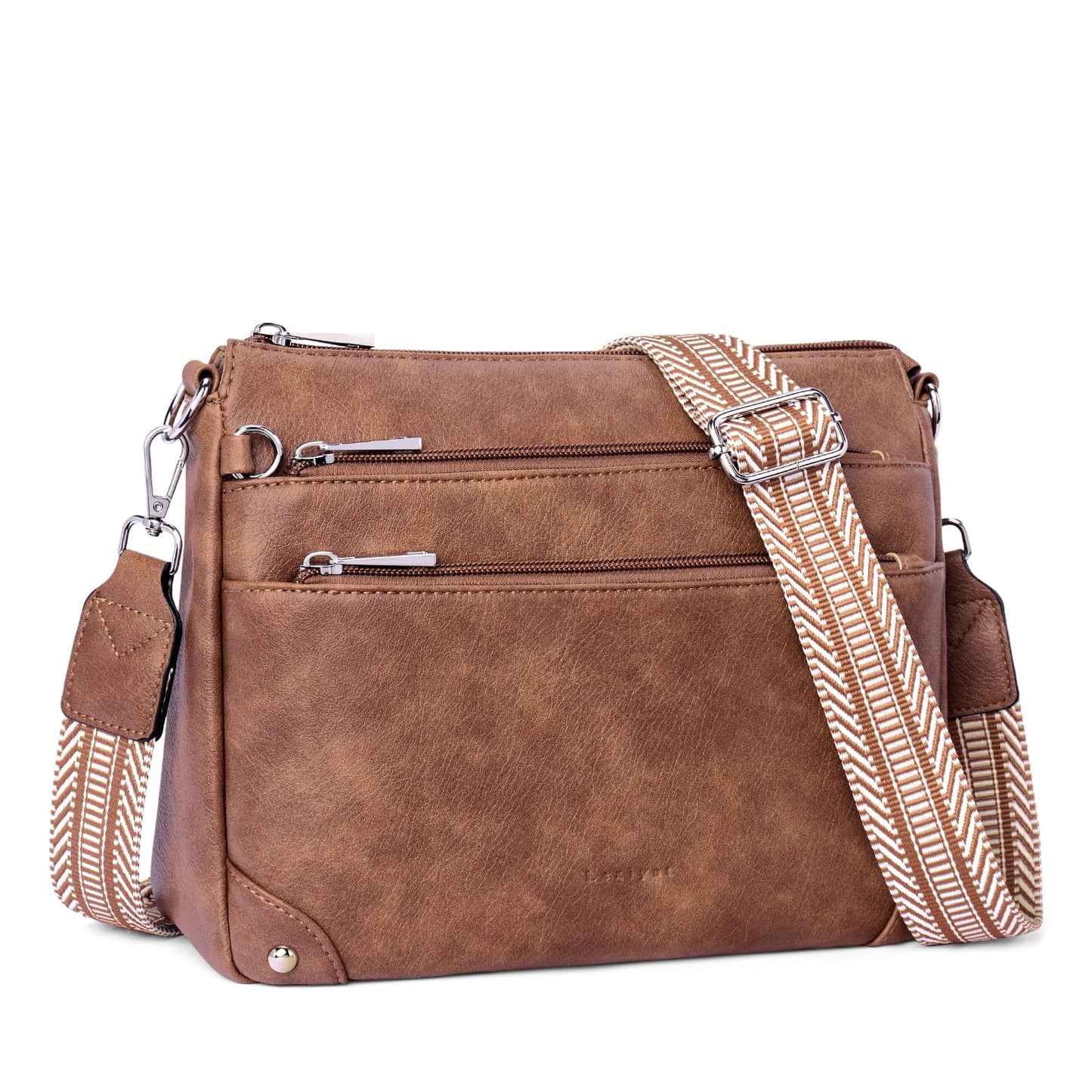 Lexiyat Crossbody Bags for Women Rfid Travel Crossbody Purses Leather Roomy Handbags Medium Shoulder bag with Adjustable Strap Brown