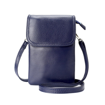 befen Geniune Leather Crossbody Wallet Purse Cell Phone Bags for Women, Women's Small Leather Crossbody Travel Bags - Fit iPhone 15 Pro Max (Navy Blue)
