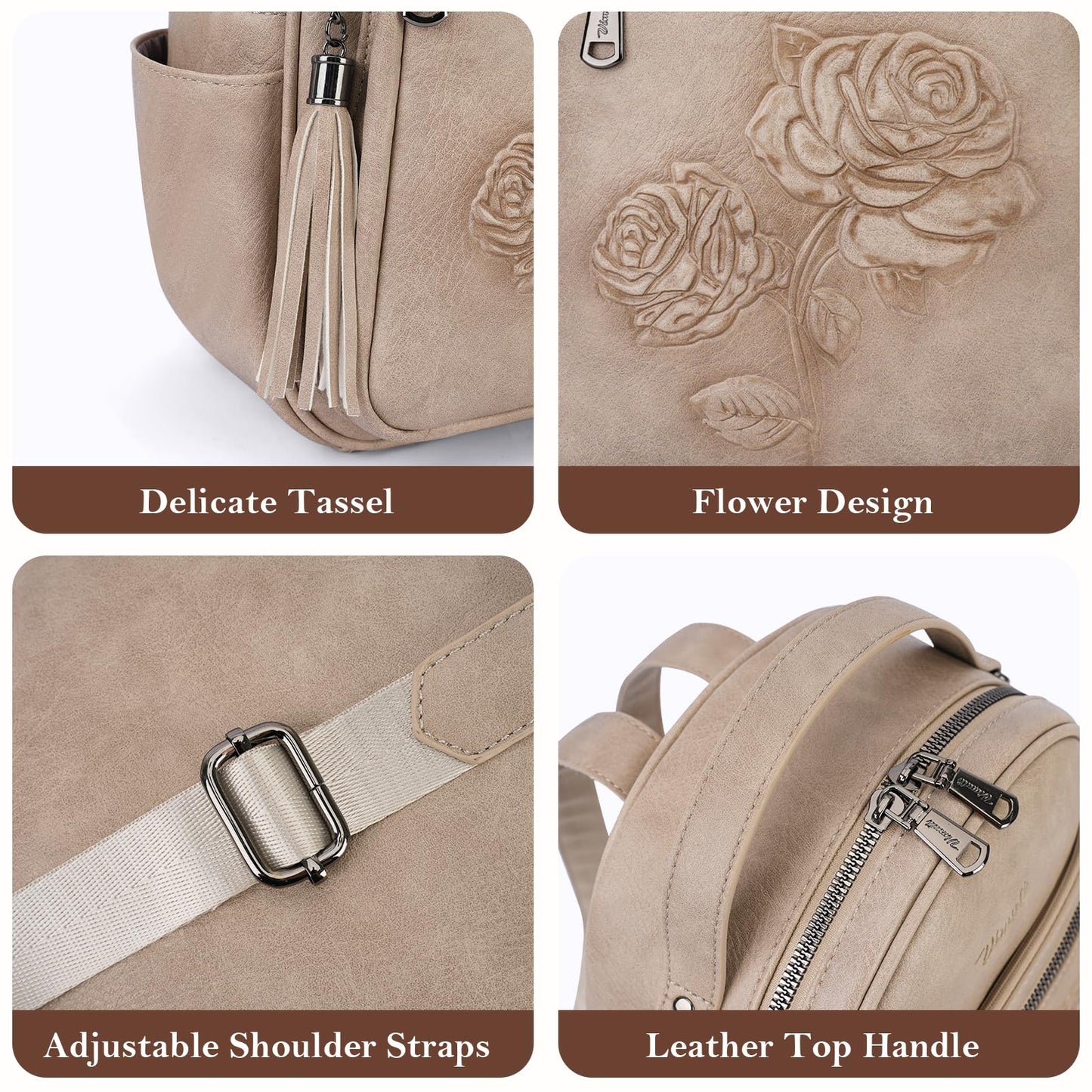 VIMUTI Mini Backpack Purse for Women,Embossed Vegan Leather Small Backpack Fashion Backpacks Daypacks Shoulder Handbag (Apricot)
