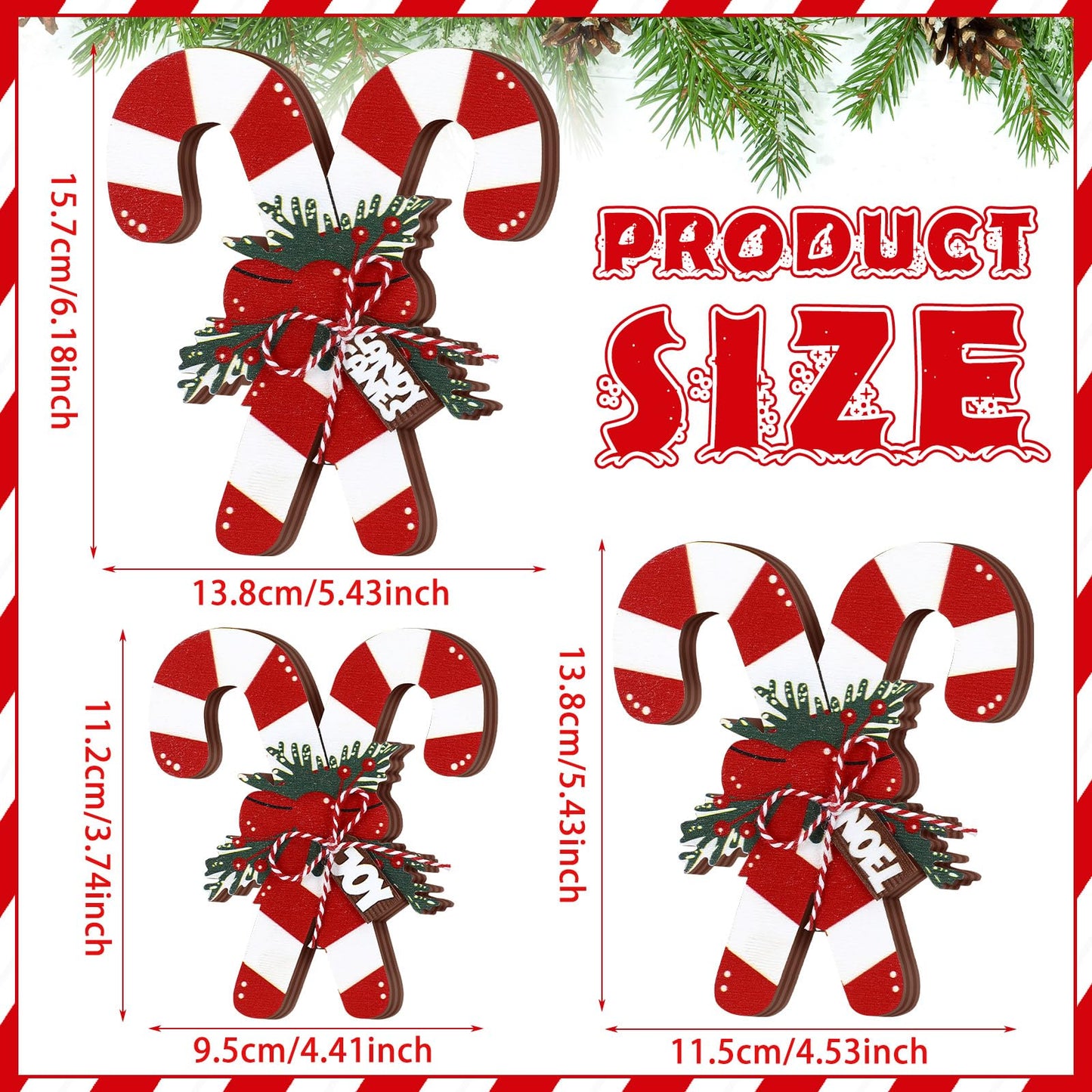 Kasyat 3 Pack Christmas Candy Cane Table Decor Christmas Wooden Decorative Sign Red and White Stripes Candy Cane Xmas Tiered Tray Decor Farmhouse Table Centerpieces Block Set for Home Shelf