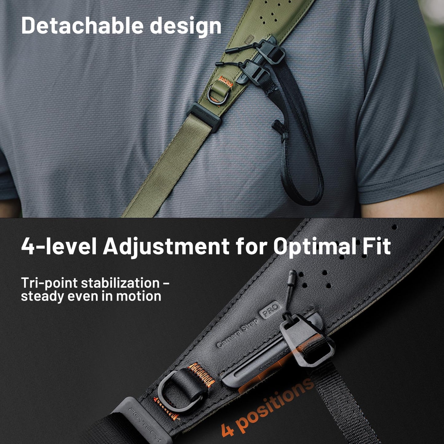 PGYTECH Camera Strap Pro, Quick Release Heavy Duty Camera Shoulder Strap With Detachable Underarm Strap, Professional Camera Harness, Leather Ergonomic Shoulder Pad for DSLR/Mirrorless Cameras, Green