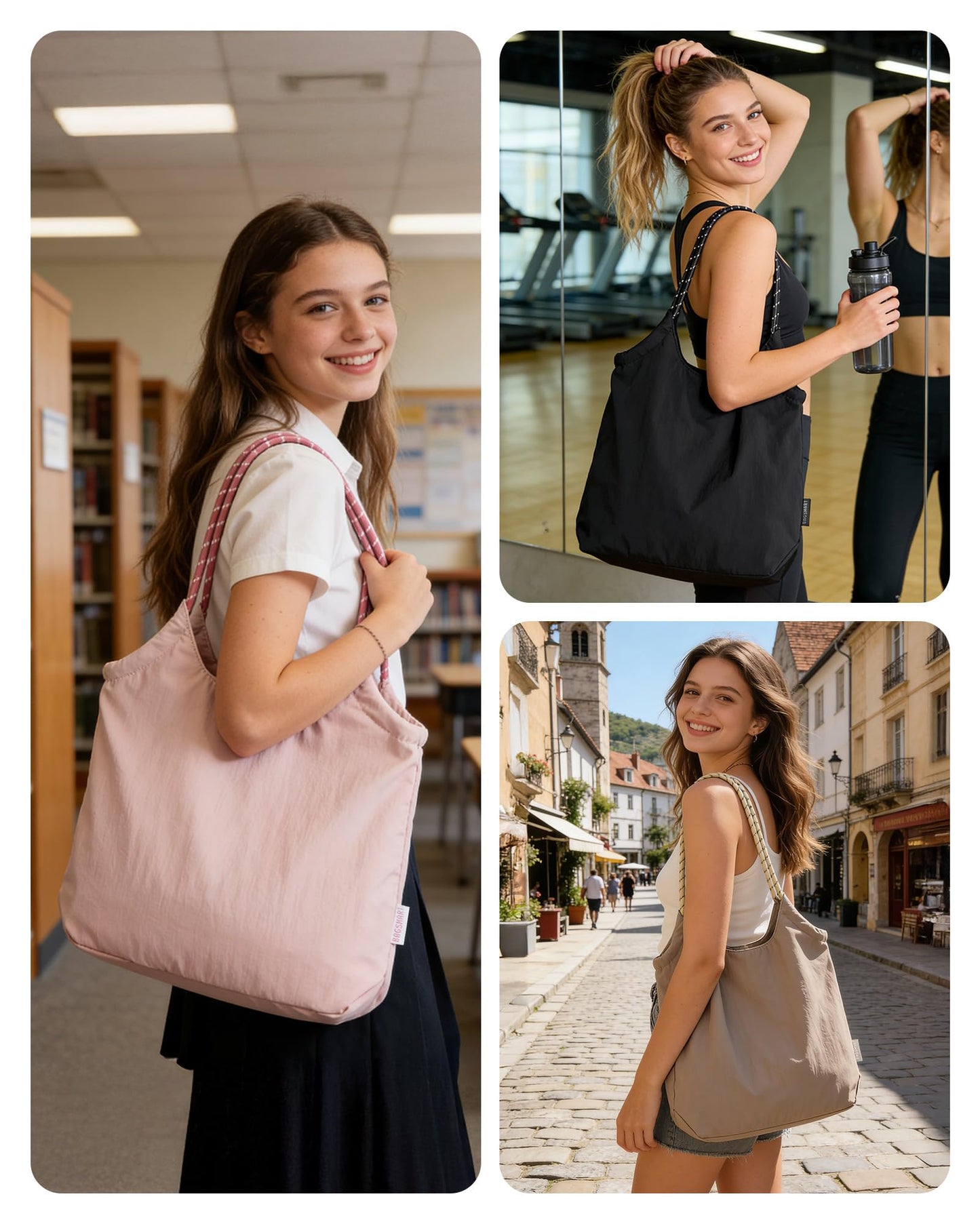 BAGSMART Beach Bags for Women, Beach Tote Bag Beach Bag with Zipper Waterproof Sandproof Swim Pool Bag for Beach, Travel, Gym (Beige)