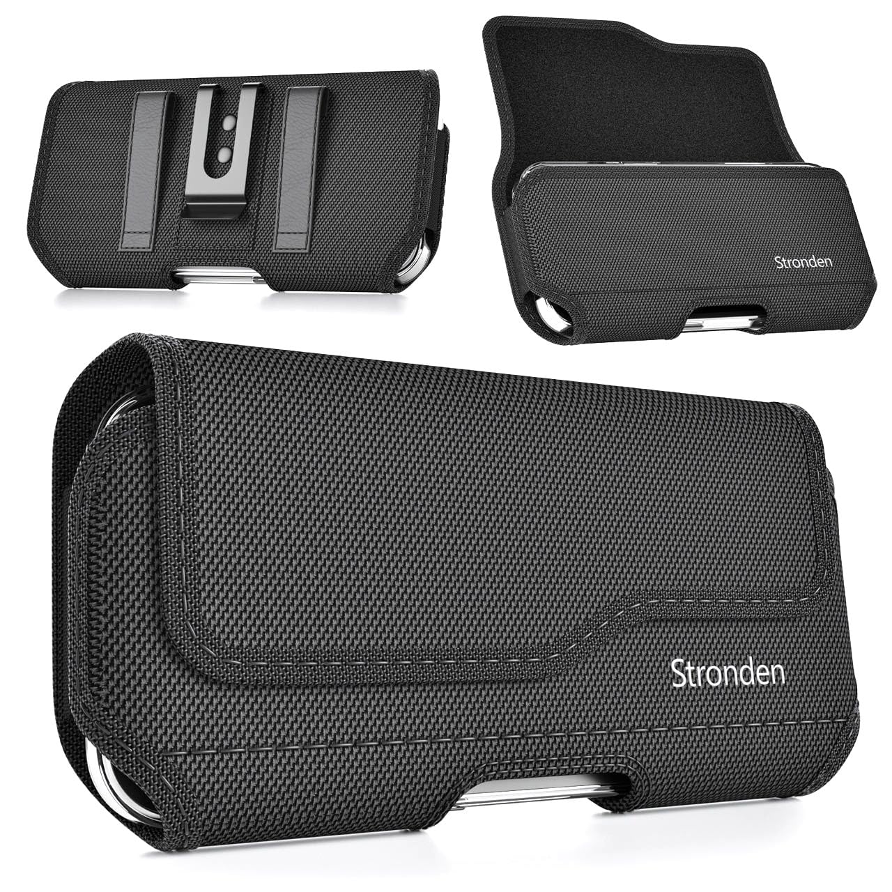Stronden Magnetic Closure Holster for iPhone 17 Pro, 17e, 17, 16 Pro, 16, 16e, 15, 15 Pro, 14, 14 Pro, 13, 13 Pro, 12, 12 Pro - Military Grade Nylon Pouch with Metal Belt Clip & Loop (Fits Slim Case)