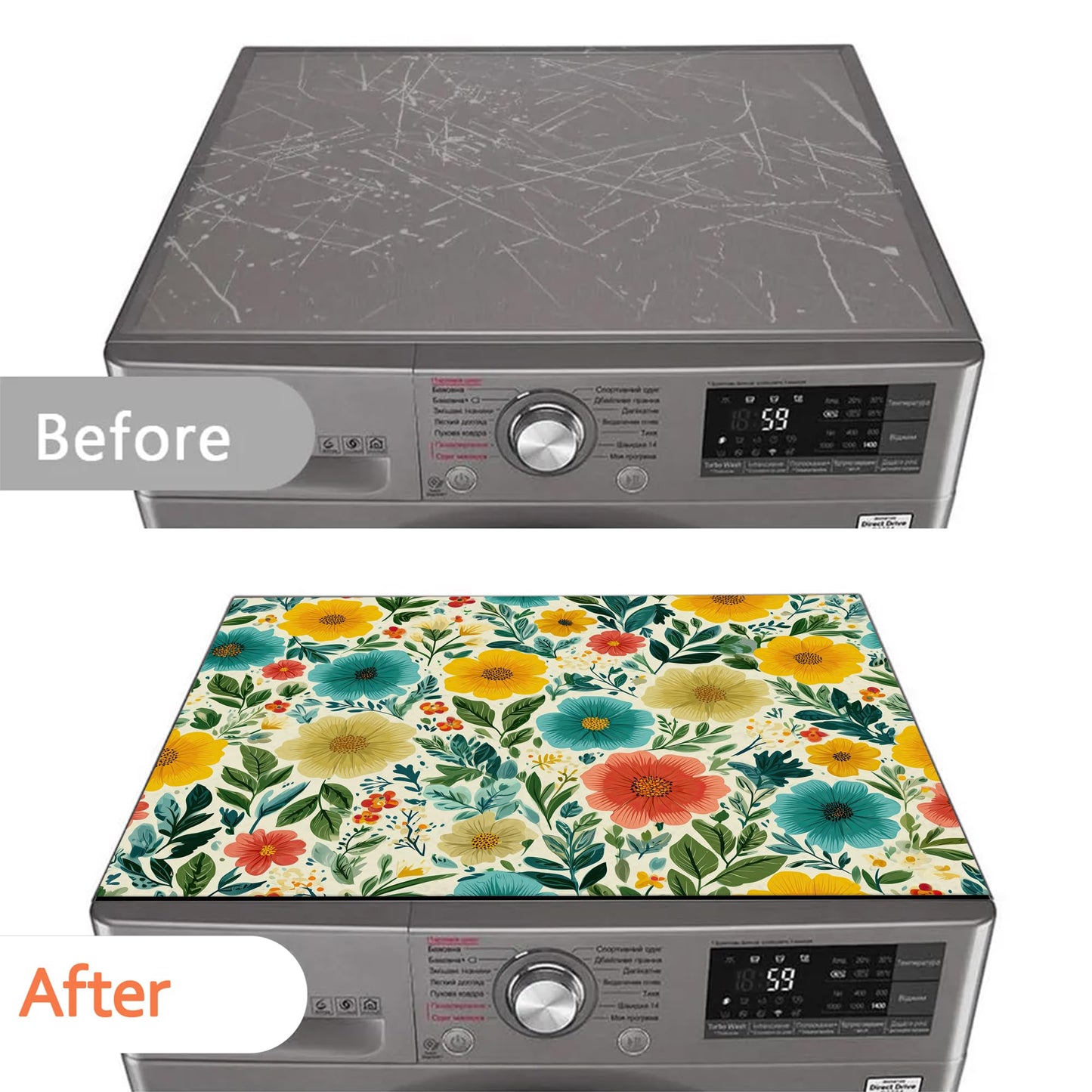 Cute Flowers Leaves Washer and Dryer Covers for the Top,Washing Machine Dust Cover Pad Anti-slip Absorbent Protector Mat for Washer Dryer Home Decor,23.6"x19.7"