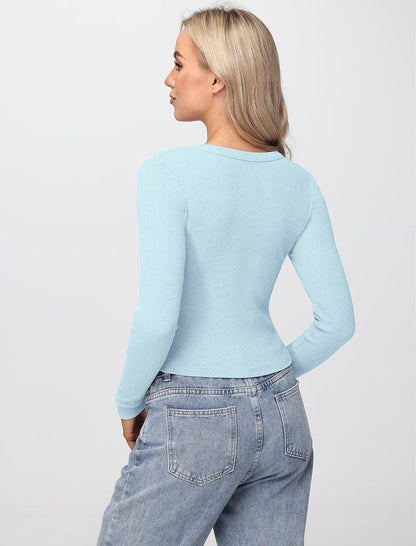 Womens Long Sleeve Tops Fall Lightweight Cardigan Cropped Going Out Shirts Ribbed Button Down Cute Trendy 2025