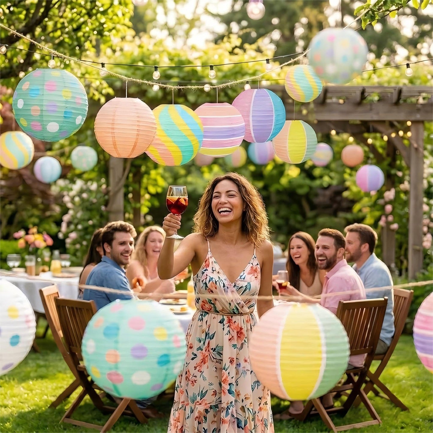 ADLKGG 12 Pieces Pastel Party Decorations - 8 Inches Hanging Paper Lanterns for Baby Shower, Mother's Day Brunch, Spring Garden Party, Bridal Shower and Easter Classroom Decor