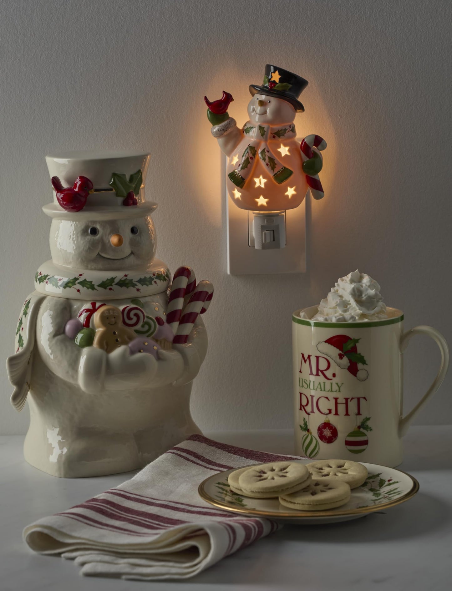 Lenox 897958 Happy Holly Days Snowman Night Light, Christmas Decorations, Decor