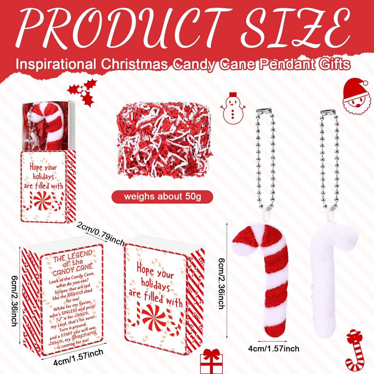 Soulchen 30 Set Christmas Candy Cane Story Gift Mini Plush Keychain with Legend of The Candy Cane Gift Box Xmas Stocking Stuffer Jesus Christian Party Favor for Church Teacher Coworker