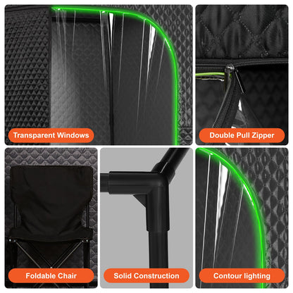 UNANEST Portable Steam Sauna Tent with Clear View Door, Black, Full Size Square Sauna for Home, 3L Steamer, 9 Heat Levels