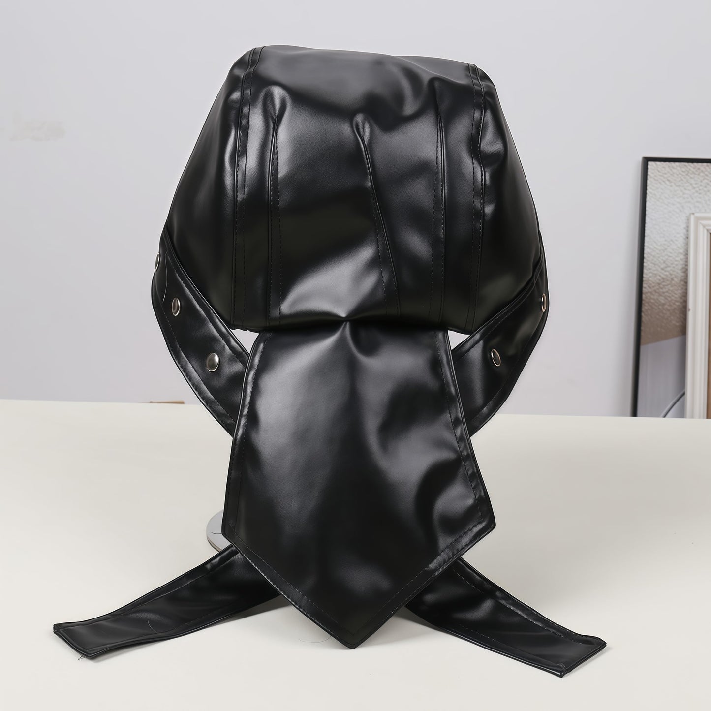 Leather Biker Skull Cap for Women Adjustable Skull-Studded Cross Motorcycle Hat with Snug Fit, Stylish Biker Head Wrap & Riding Cap