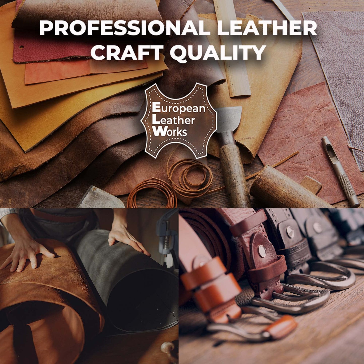 ELW Leather Blank Belt | 5-6 Oz. (2-2.4mm) Thickness | Size: 1"x60" (2.54x152cm) | Cowhide Vegetable Tanned | Full Grain Strip, Strap | Ideal for DIY Belts for Tooling, Crafting, Stamping, Dyeing