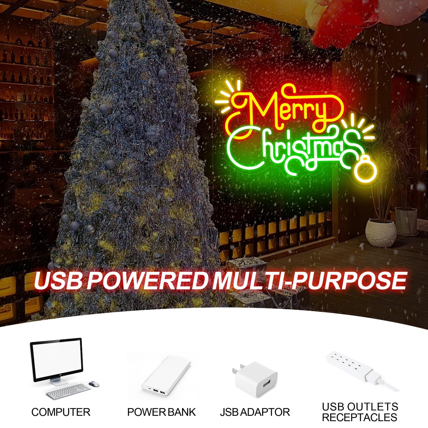 Merry Christmas LED Neon Sign – Festive Tree-Themed Wall Light for Holiday Home Decor, Party Backdrop & Gift, Customizable Christmas Wall Decoration 14″×10.2″