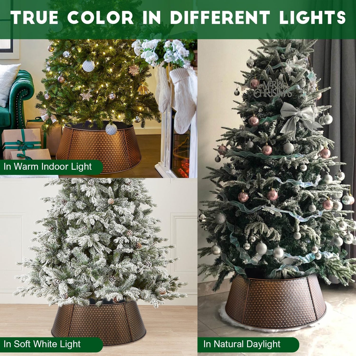 FORUP Metal Christmas Tree Collar, 20.8"/27.5" Inner Diameter Ring, Base Cover for Trees Up to 7.5Ft, Skirt Base Stand Protection from Pets (Bronze)