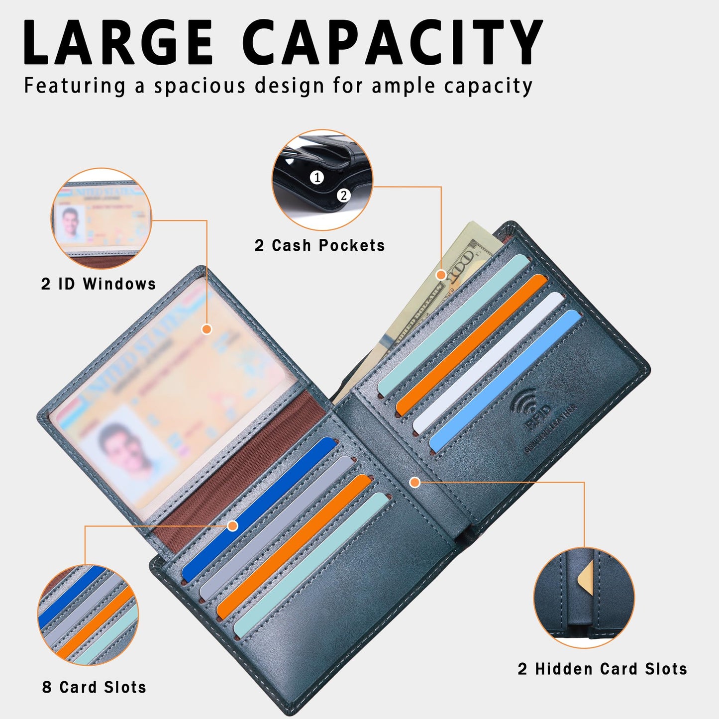 Travelambo Genuine Leather Wallet for Men with Gift Box - Handmade Bifold Stylish - Mens Wallets Rfid Blocking with 2 ID Windows
